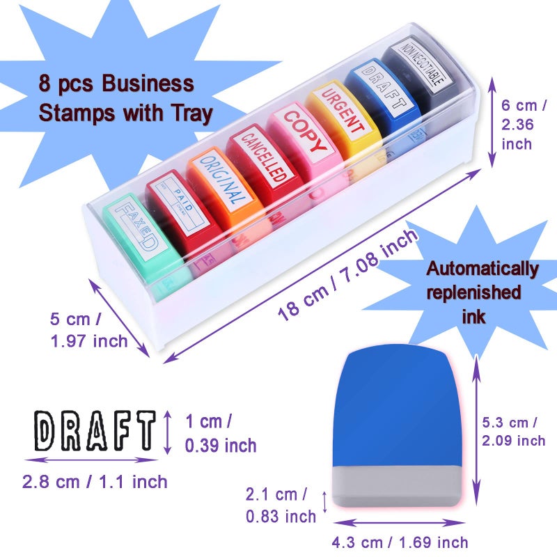 Swity Home Self Inking Office Stamp Set - Teacher & Business Stamps with Plastic Tray (8 Pcs) - Image 4
